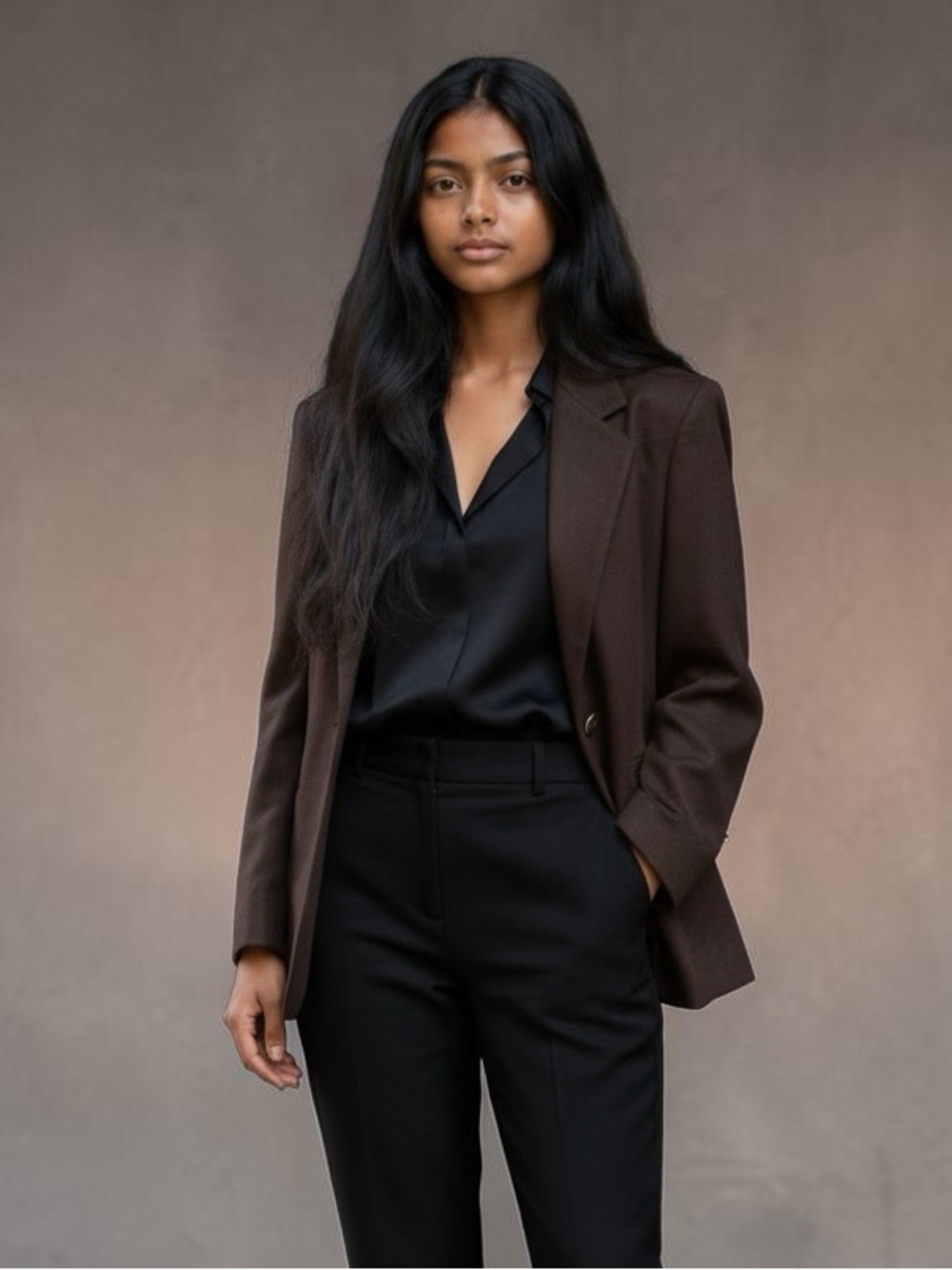 Vintage Savannah Classic Women's Dark Brown Single-Button Wool Blazer 10